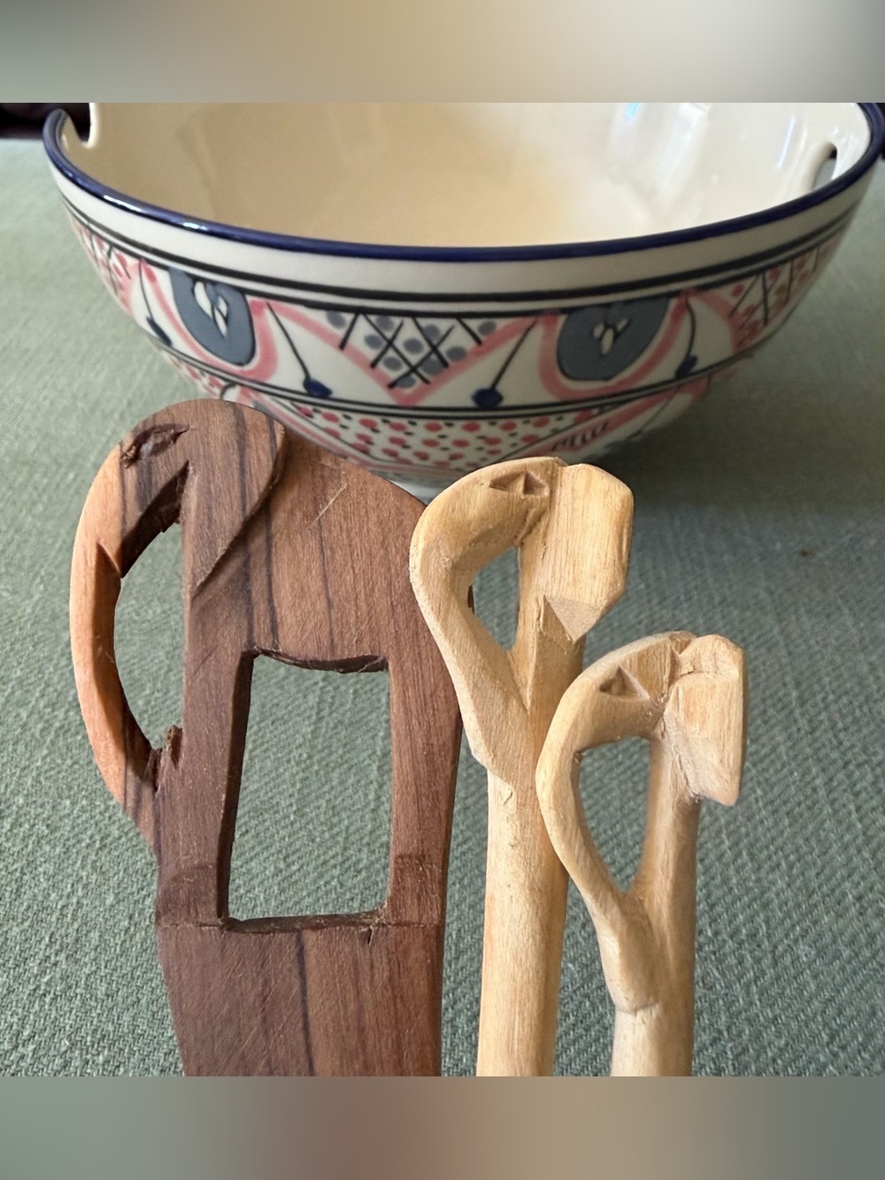 Handcrafted Le Souk Ceramique Mug, Bowl & Serghini Bowl w/Hand Carved Chopsticks - Picture 7 of 15